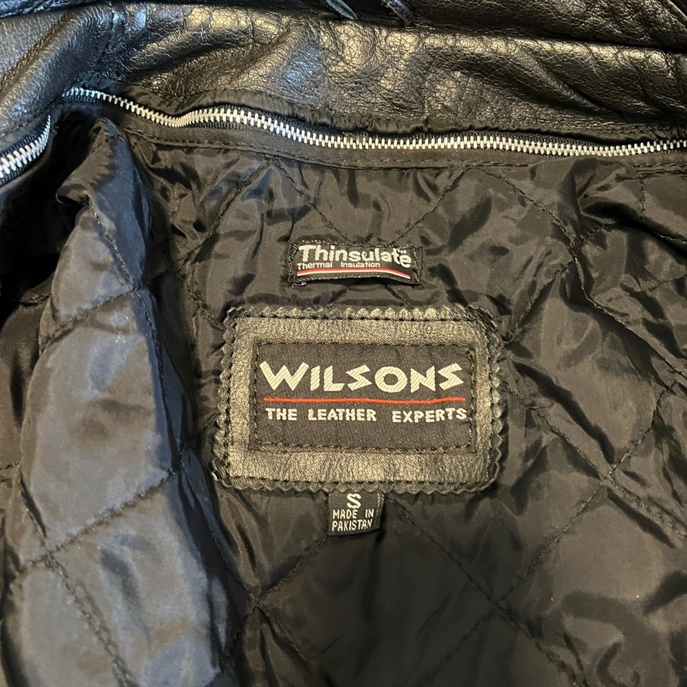 Vintage Wilsons Leather Fringe Jacket Womens S Black Brown Motorcycle Biker 90s - Picture 3 of 16